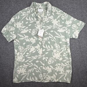 Porter and Ash Men's Linen Blend Button Down XL Floral Green Sustainable NWT